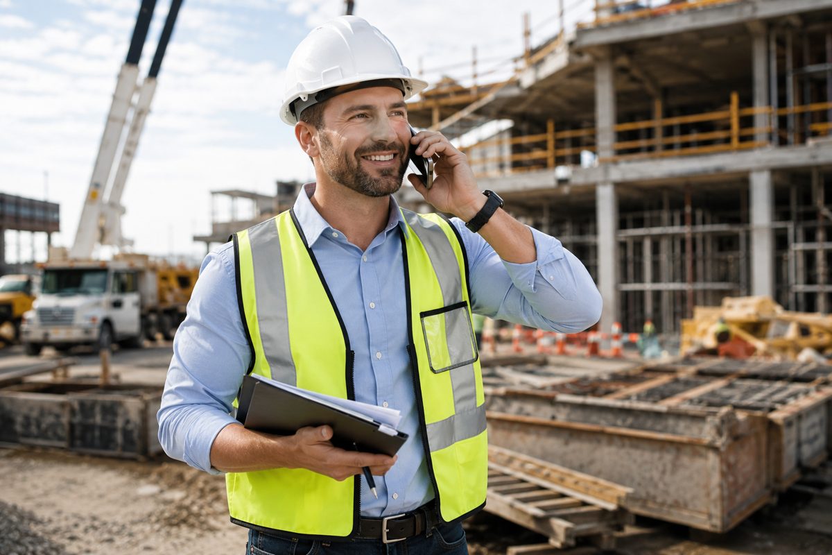 FMCA crew member in a hard hat and safety vest on a job site
